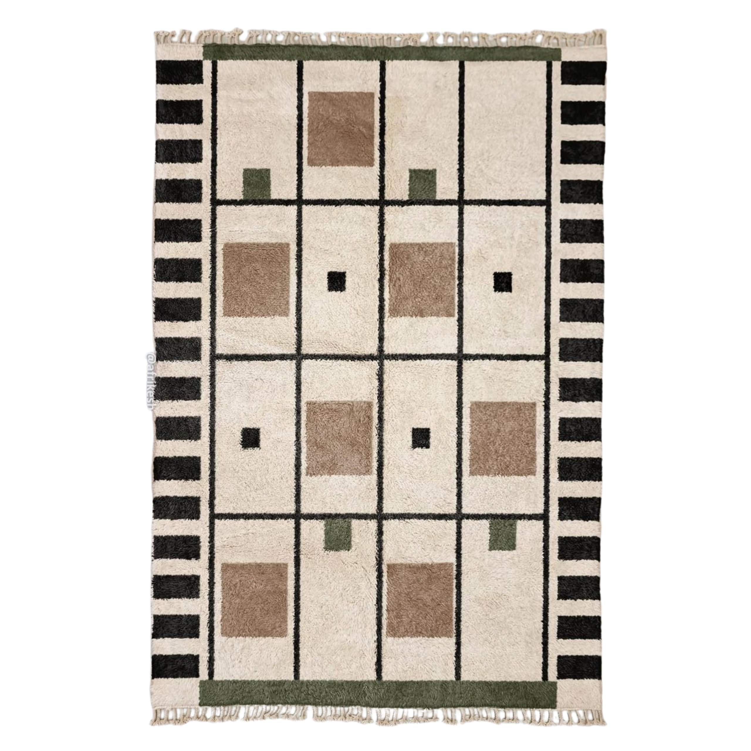 Nima – Beni Ourain Black and Beige Rug – Geometric Custom Rug