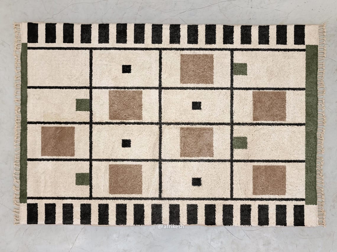 Nima – Beni Ourain Black and Beige Rug – Geometric Custom Rug - Image 7