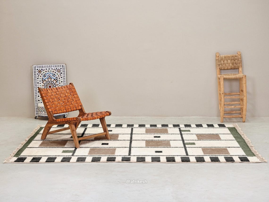 Nima – Beni Ourain Black and Beige Rug – Geometric Custom Rug - Image 4