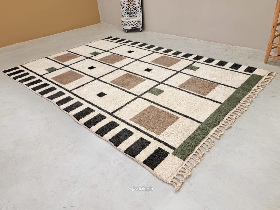 Nima – Beni Ourain Black and Beige Rug – Geometric Custom Rug - Image 3