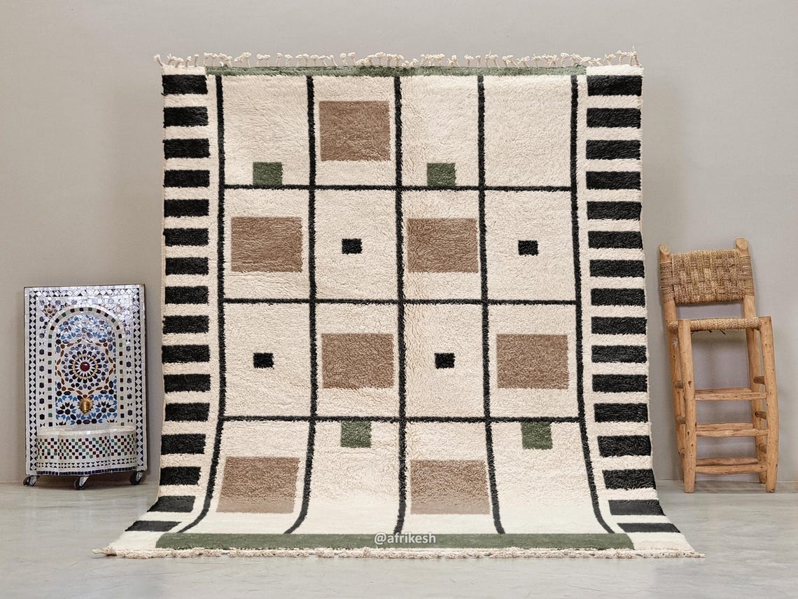 Nima – Beni Ourain Black and Beige Rug – Geometric Custom Rug - Image 2