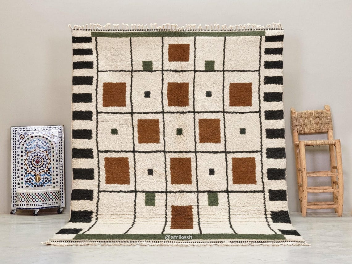 Nima – Beni Ourain Black and Brown Rug – Geometric Custom Rug - Image 2