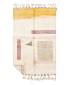 Samir – Moroccan Handmade Abstract Carpet | Beni Ourain White and Yellow Rug – Custom Sizes