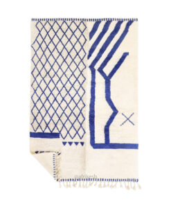 Samya- White And Blue Moroccan Rug - Beni Ourain  Geometric Carpet 6x9