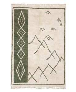 Siraj – Moroccan Beni Ourain Green and White Rug – Custom Geometric Berber Rug