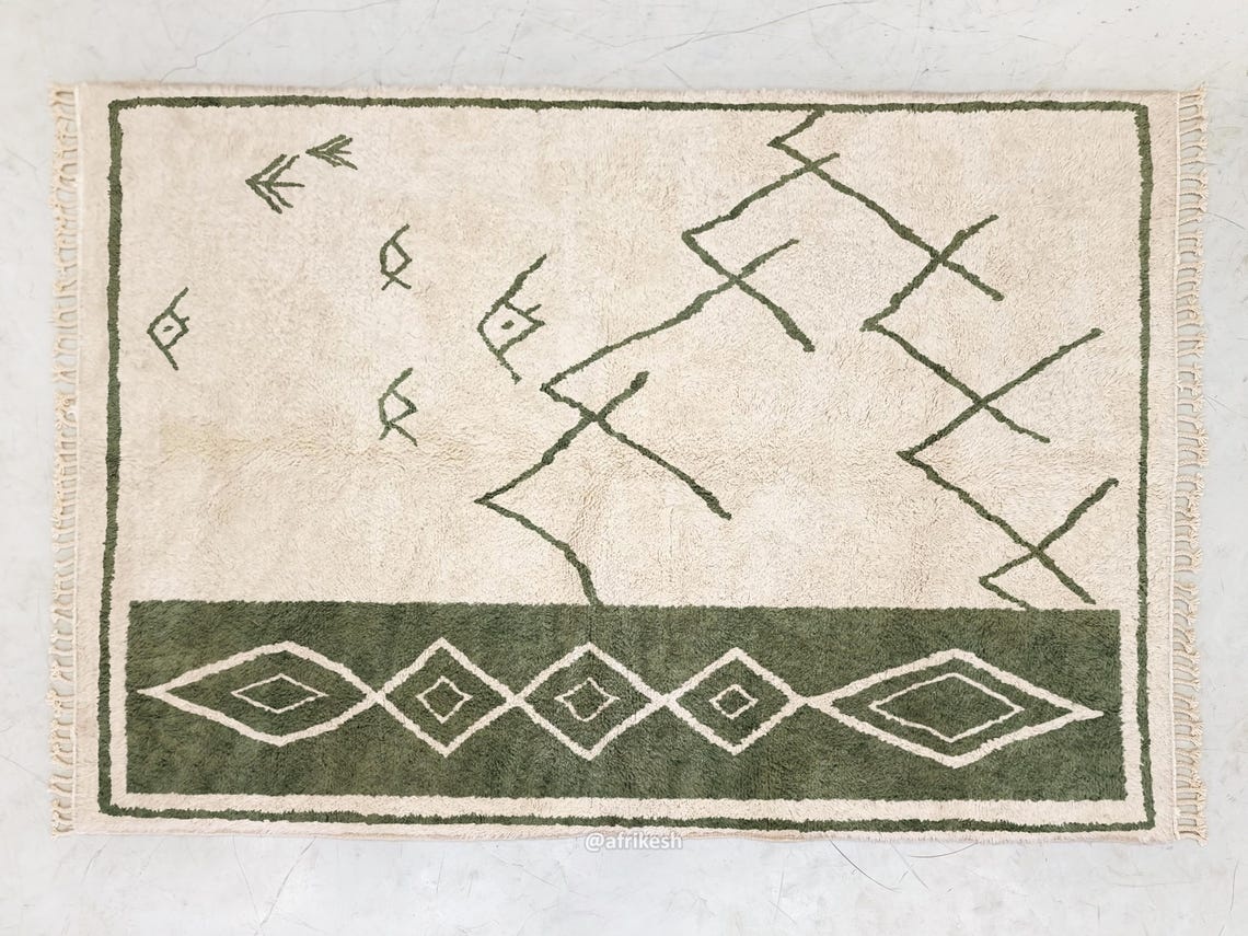 Siraj – Moroccan Beni Ourain Green and White Rug – Custom Geometric Berber Rug - Image 7