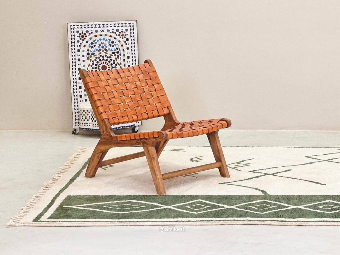 Siraj – Moroccan Beni Ourain Green and White Rug – Custom Geometric Berber Rug - Image 5