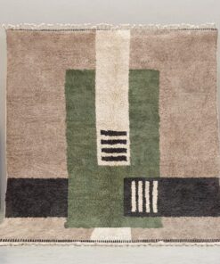 Alternative view of Tafsut – Beni Ourain Green and Beige Rug – Handmade Geometric Custom Rug