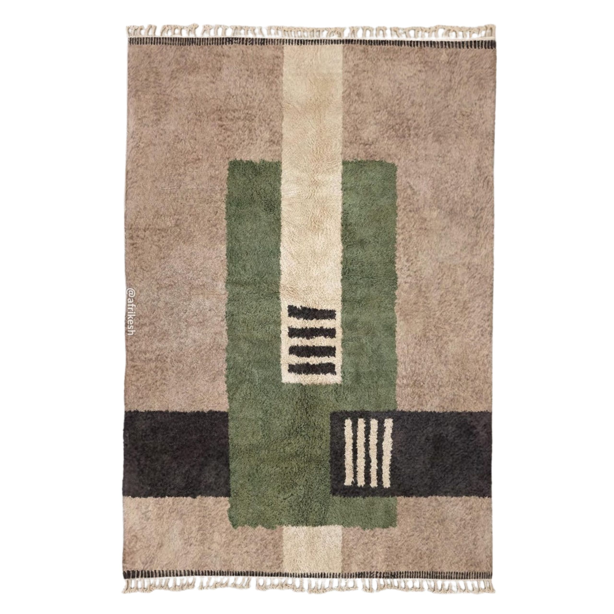 Tafsut – Beni Ourain Green and Beige Rug – Handmade Geometric Custom Rug