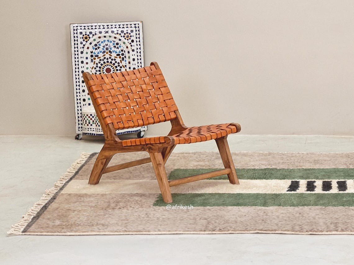 Tafsut – Beni Ourain Green and Beige Rug – Handmade Geometric Custom Rug - Image 6