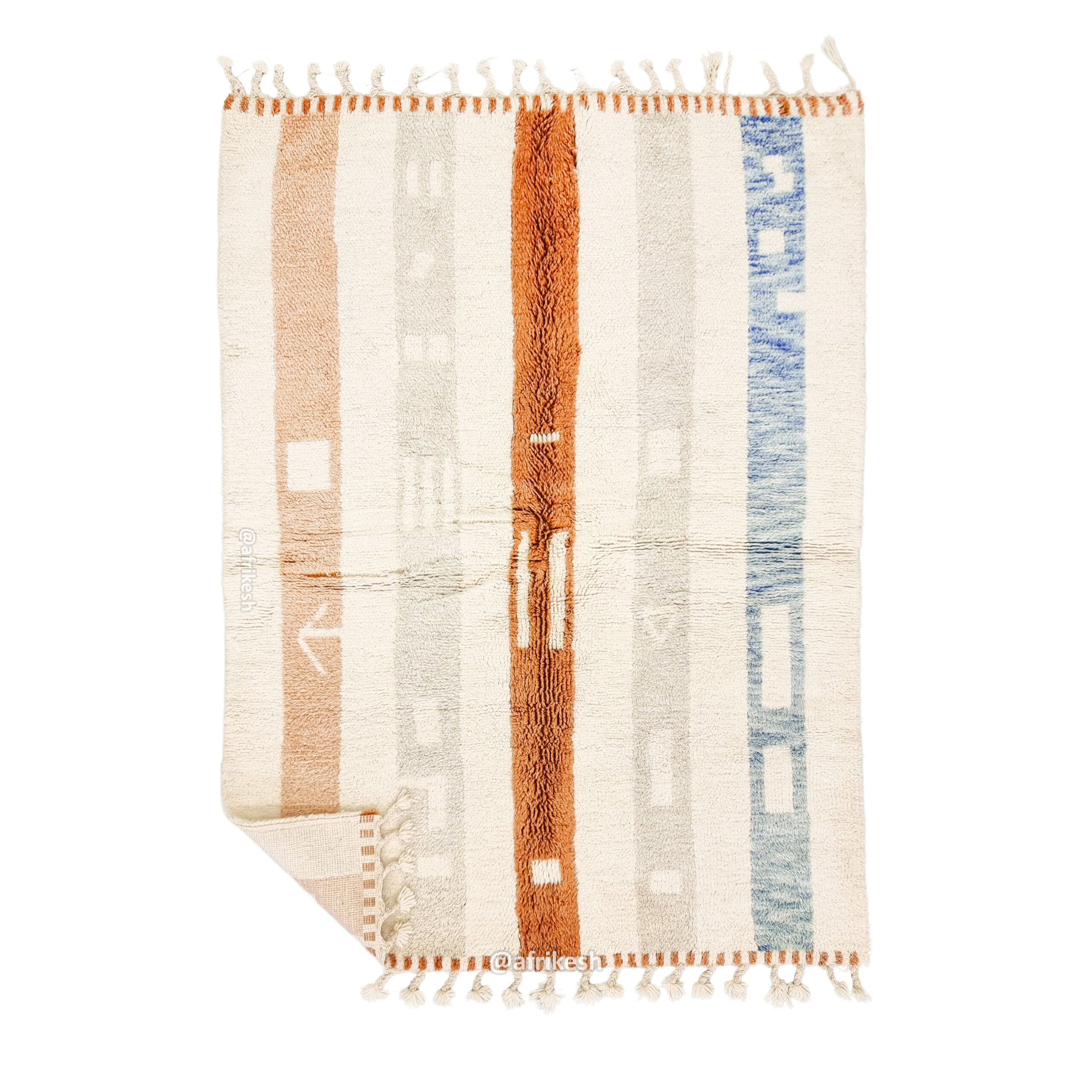 Tanagh- Beni Ourain Rug 5x8 – White and Pink Striped Carpet | Handmade Moroccan Rug