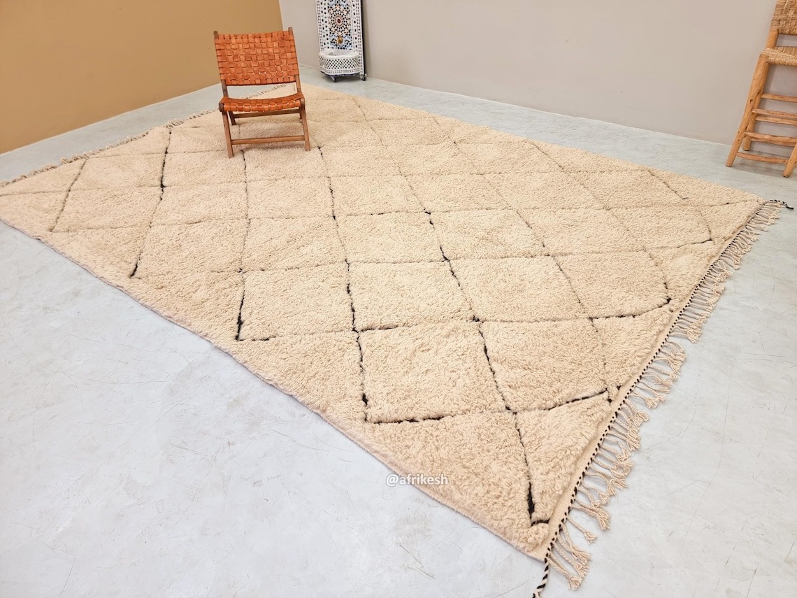 Tazirit– Moroccan Beni Ourain Beige Rug – Custom Geometric Rug - Image 3