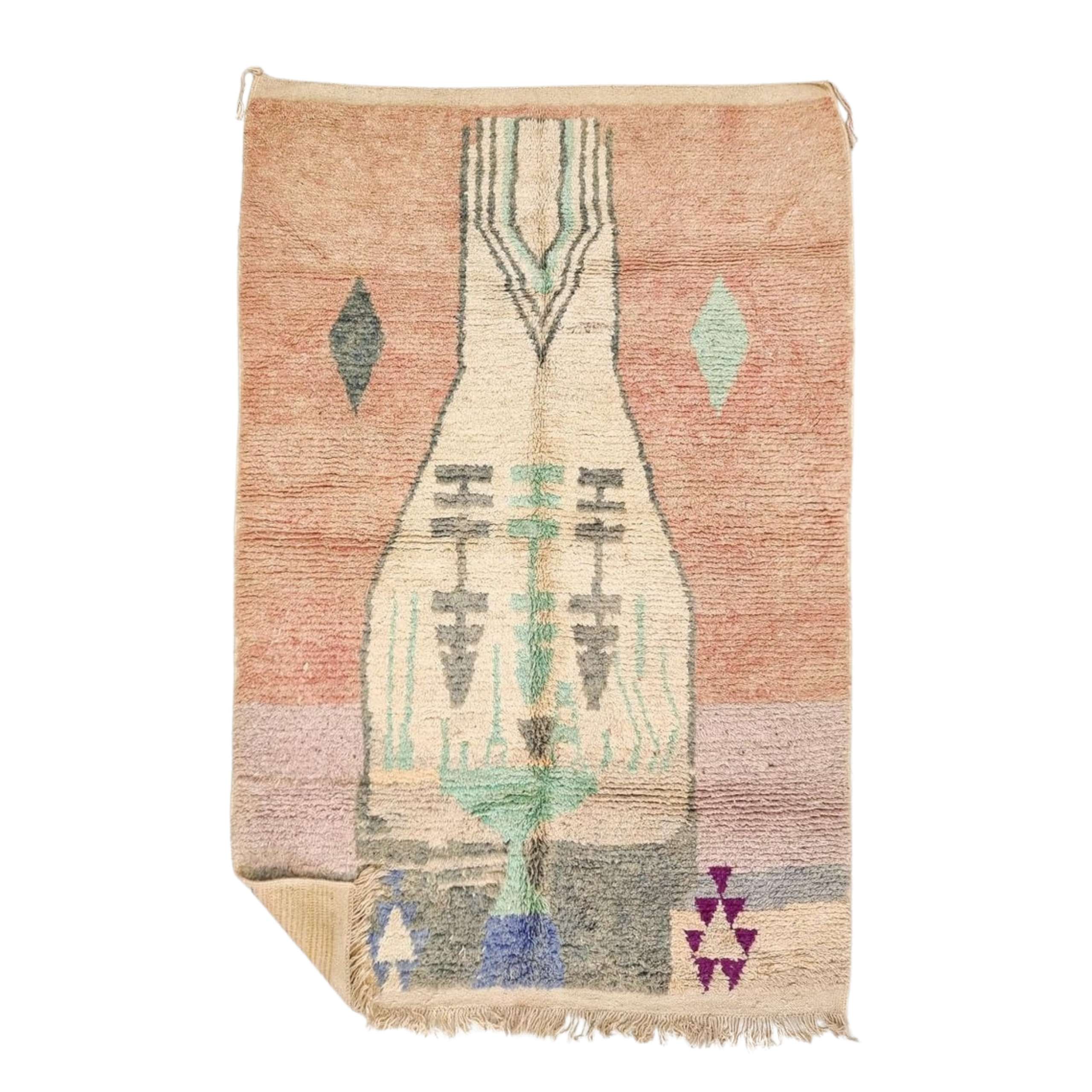 Zina- Cream And Brown Rug - Wool Boujaad Abstract Rug 5x8