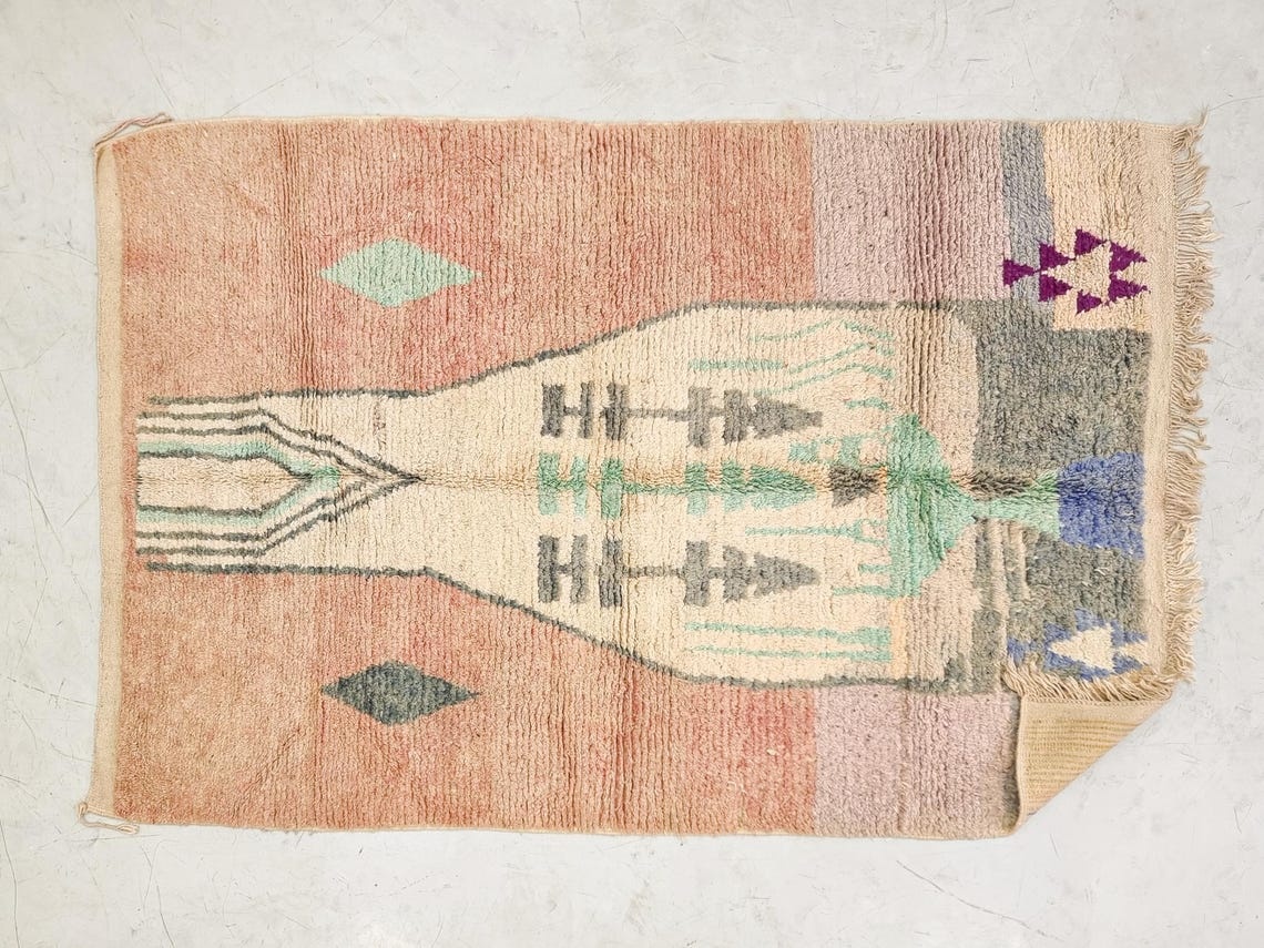 Zina- Cream And Brown Rug - Wool Boujaad Abstract Rug 5x8 - Image 9