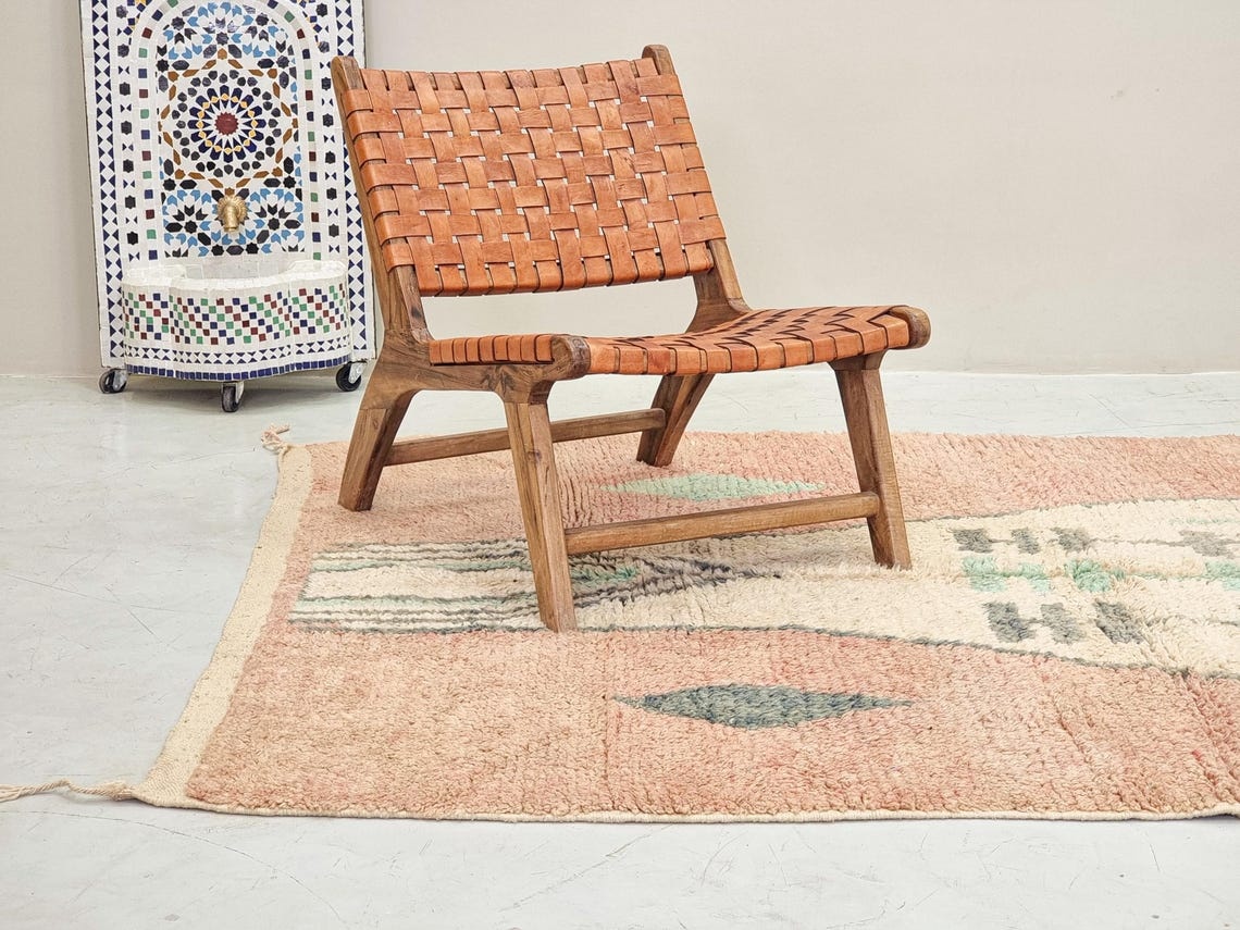 Zina- Cream And Brown Rug - Wool Boujaad Abstract Rug 5x8 - Image 5