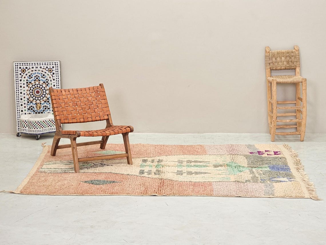 Zina- Cream And Brown Rug - Wool Boujaad Abstract Rug 5x8 - Image 4