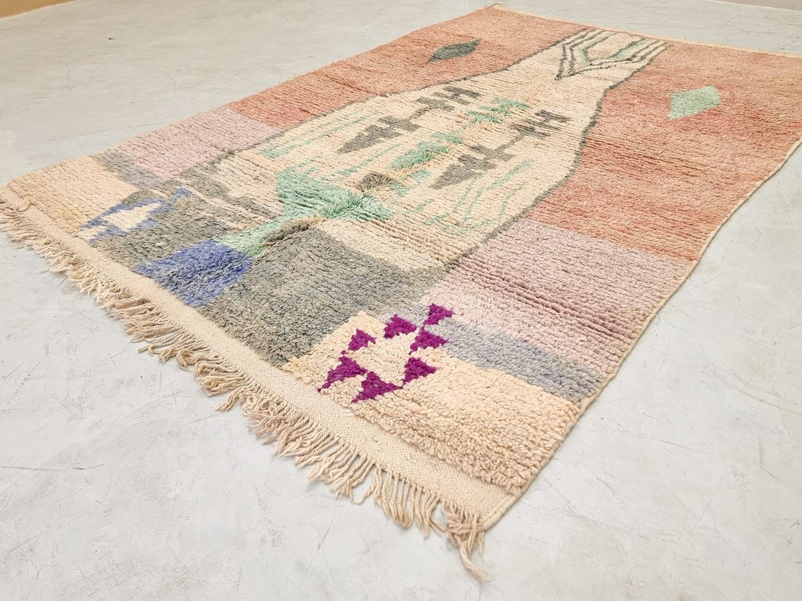 Zina- Cream And Brown Rug - Wool Boujaad Abstract Rug 5x8 - Image 3