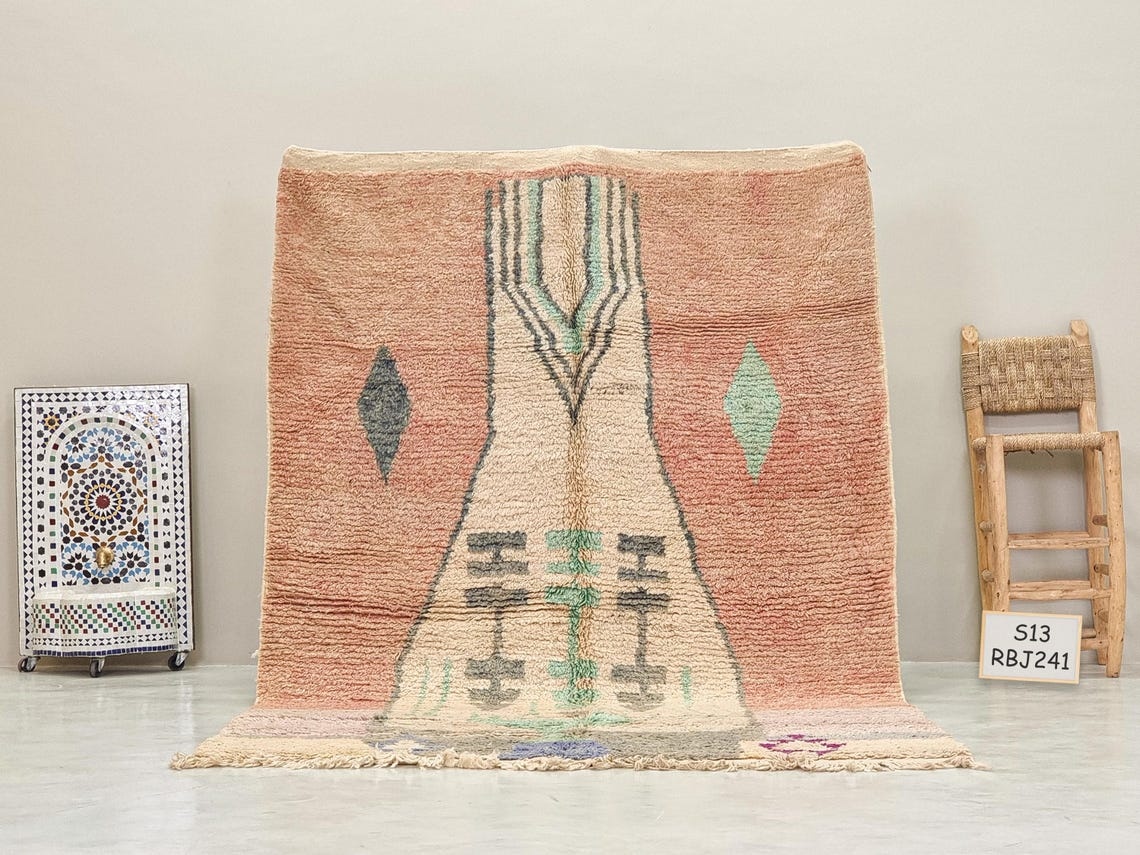 Zina- Cream And Brown Rug - Wool Boujaad Abstract Rug 5x8 - Image 2