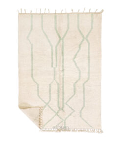Bouthayna– White and Green Moroccan Rug | Beni Ourain Striped Carpet– Custom Sizes