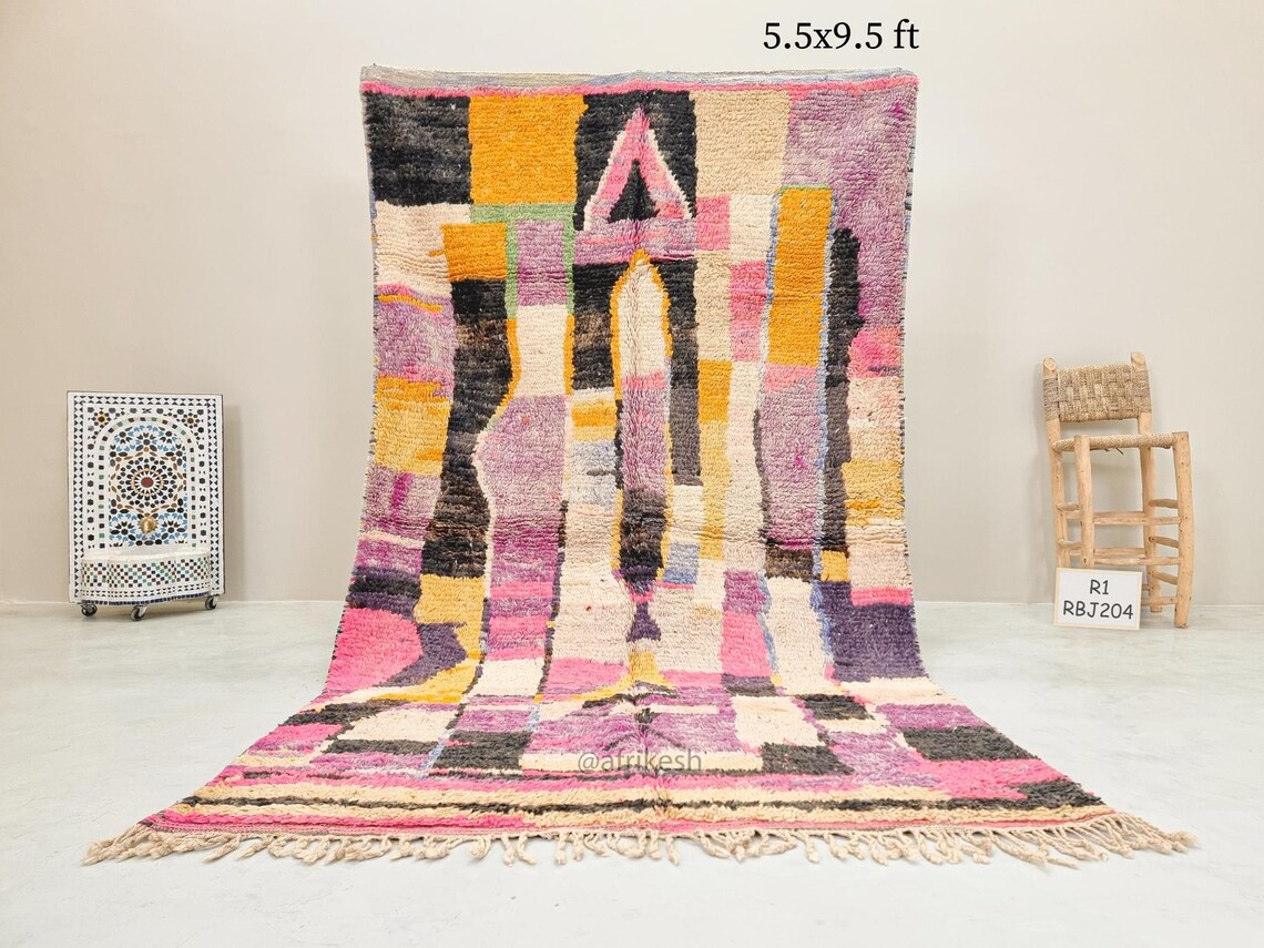 Iqbal- Multicolor Moroccan Rug - Handmade Boujaad Abstract Rug 5x9 - Image 2