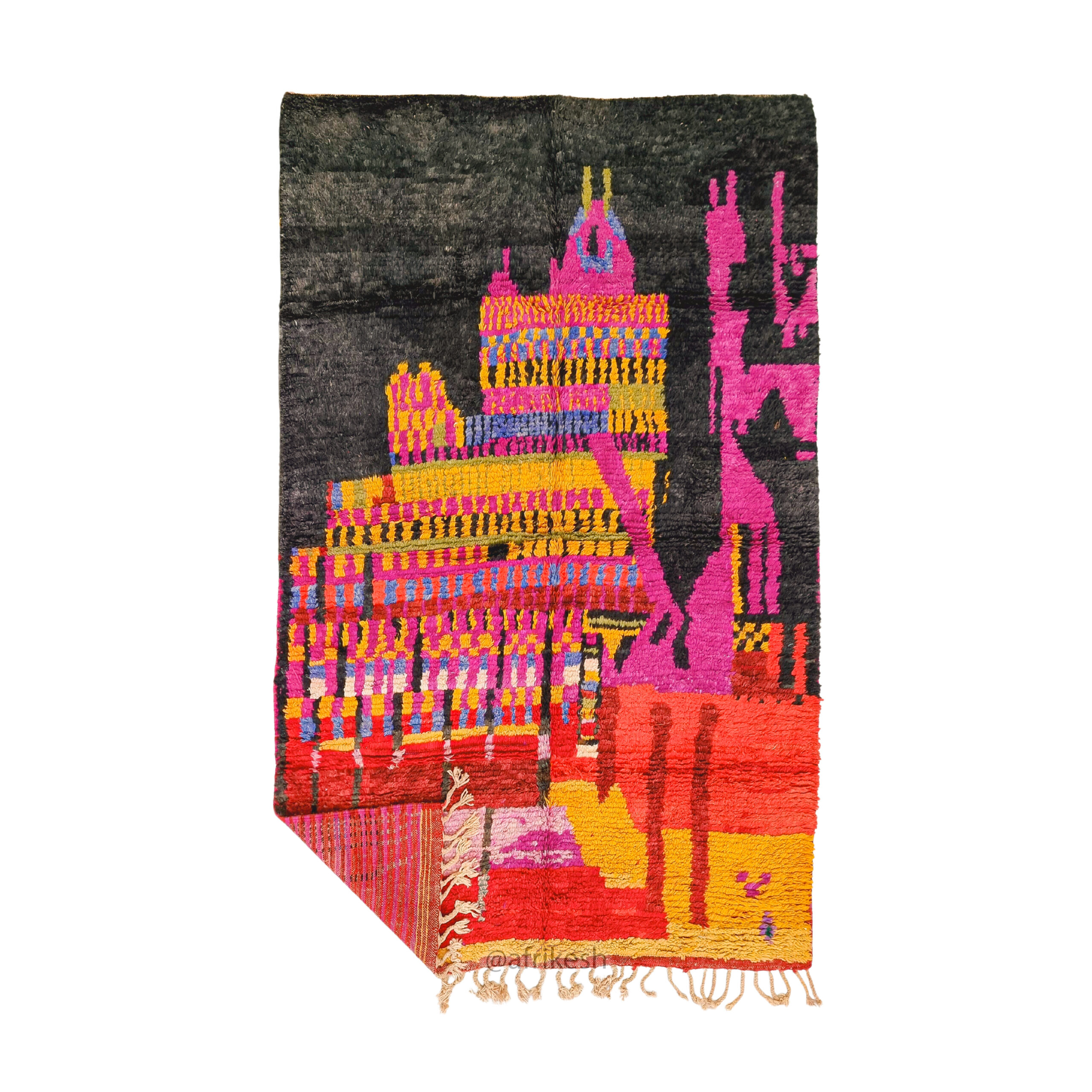 Selma- Vintage Moroccan Rug 5x8- Black and Pink Boujaad Moroccan Rug