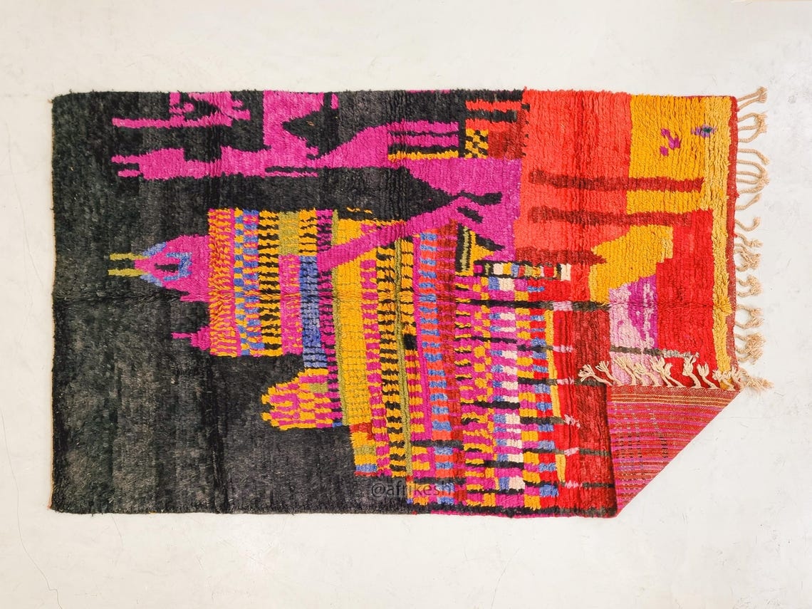 Selma- Vintage Moroccan Rug 5x8- Black and Pink Boujaad Moroccan Rug - Image 8