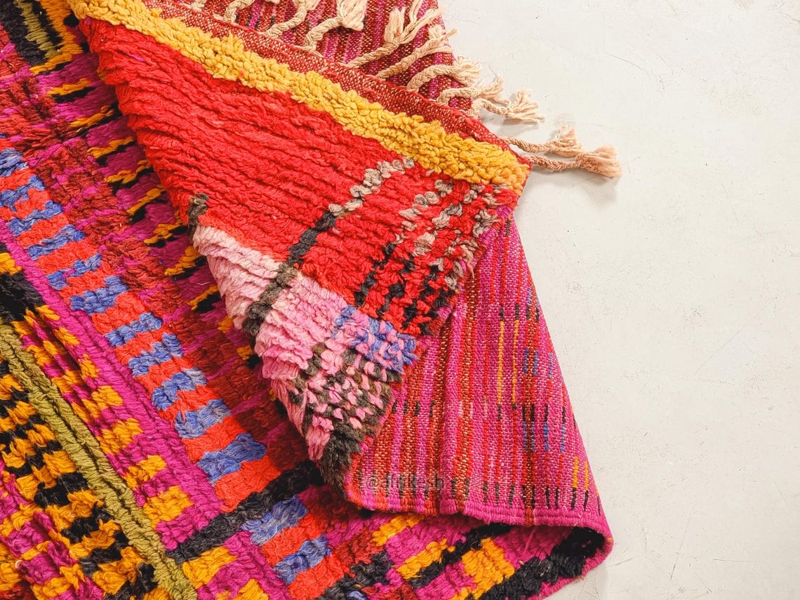 Selma- Vintage Moroccan Rug 5x8- Black and Pink Boujaad Moroccan Rug - Image 6