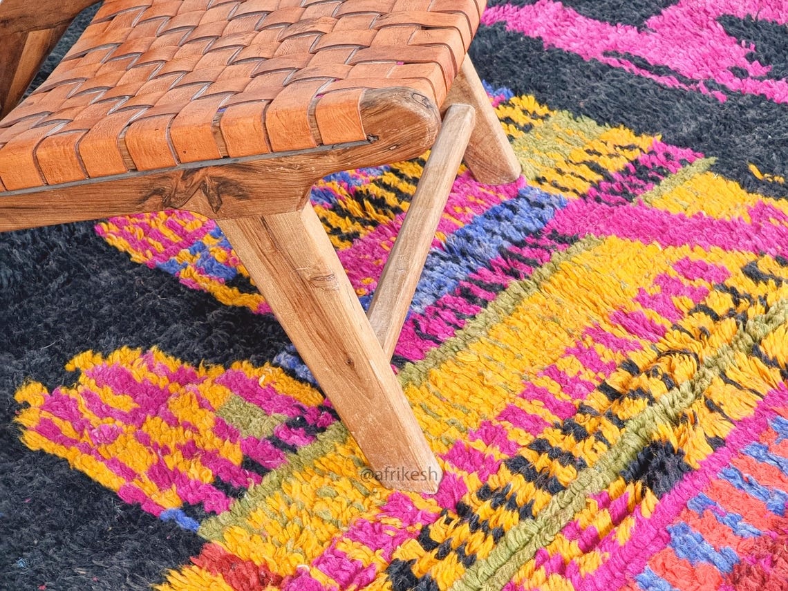 Selma- Vintage Moroccan Rug 5x8- Black and Pink Boujaad Moroccan Rug - Image 7