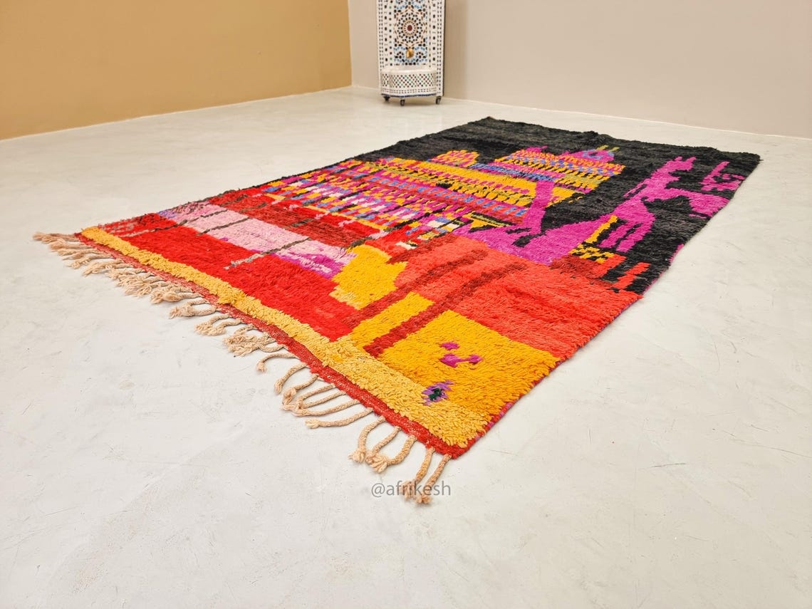 Selma- Vintage Moroccan Rug 5x8- Black and Pink Boujaad Moroccan Rug - Image 3