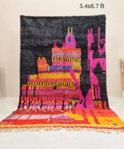 Alternative view of Selma- Vintage Moroccan Rug 5x8- Black and Pink Boujaad Moroccan Rug