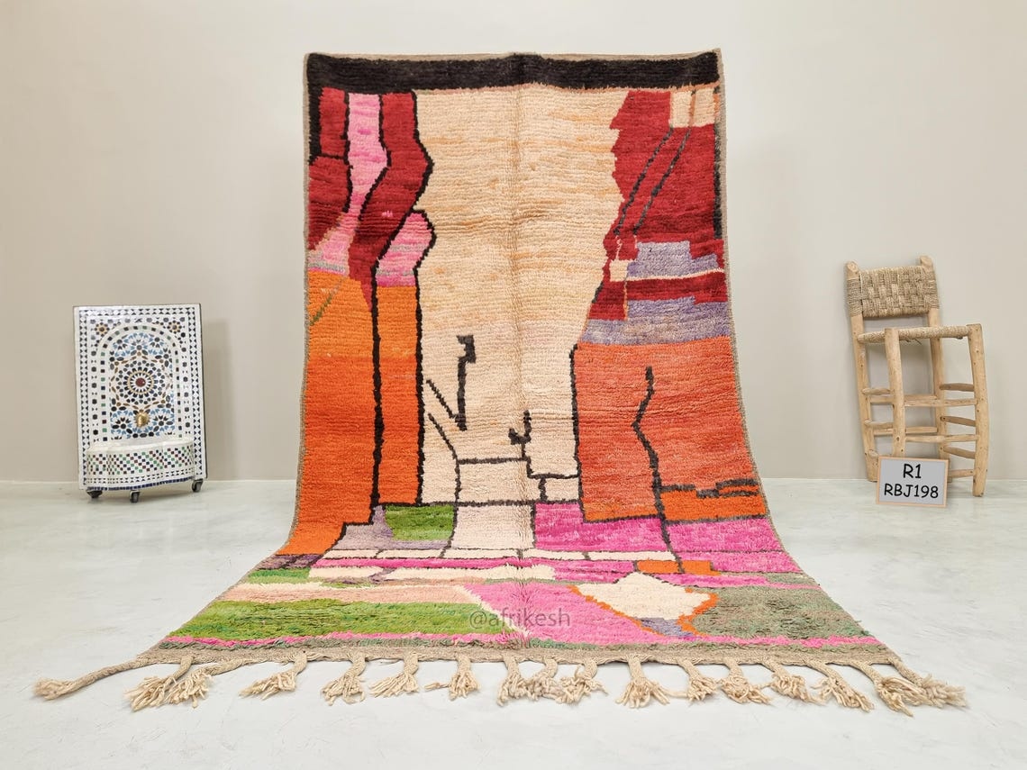 Tinhinan- Cream and Pink Moroccan Rug - Vintage Boujaad Rug 5x8 - Image 2