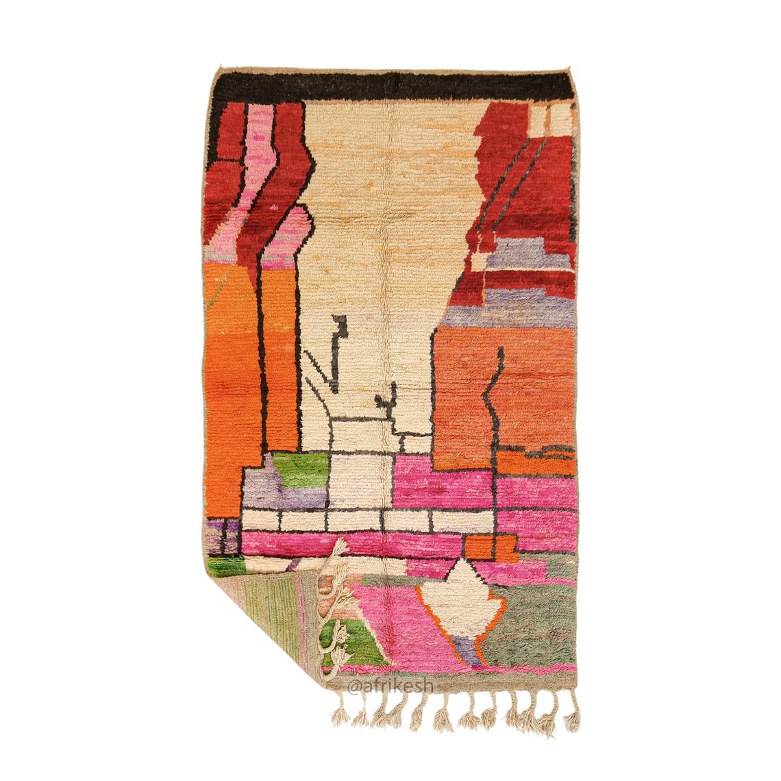 Tinhinan- Cream and Pink Moroccan Rug - Vintage Boujaad Rug 5x8