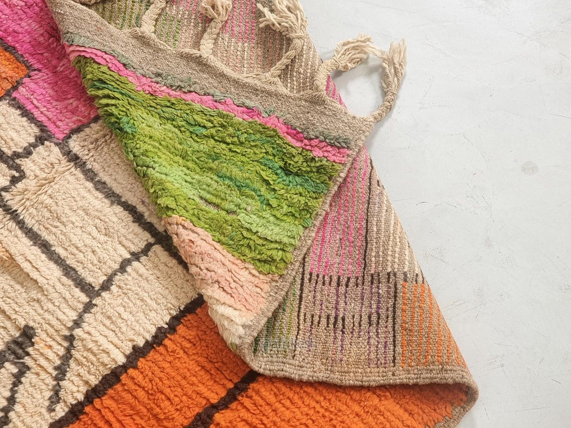 Tinhinan- Cream and Pink Moroccan Rug - Vintage Boujaad Rug 5x8 - Image 6