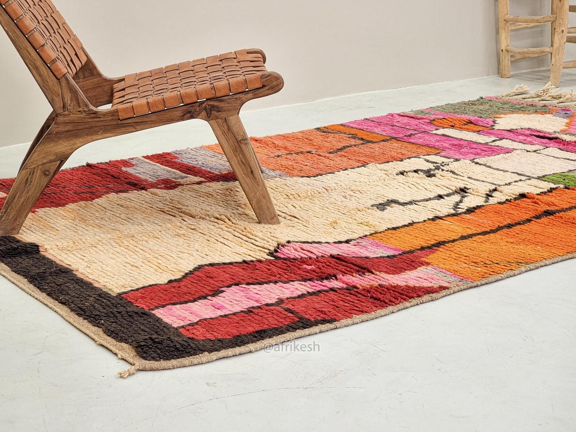 Tinhinan- Cream and Pink Moroccan Rug - Vintage Boujaad Rug 5x8 - Image 4