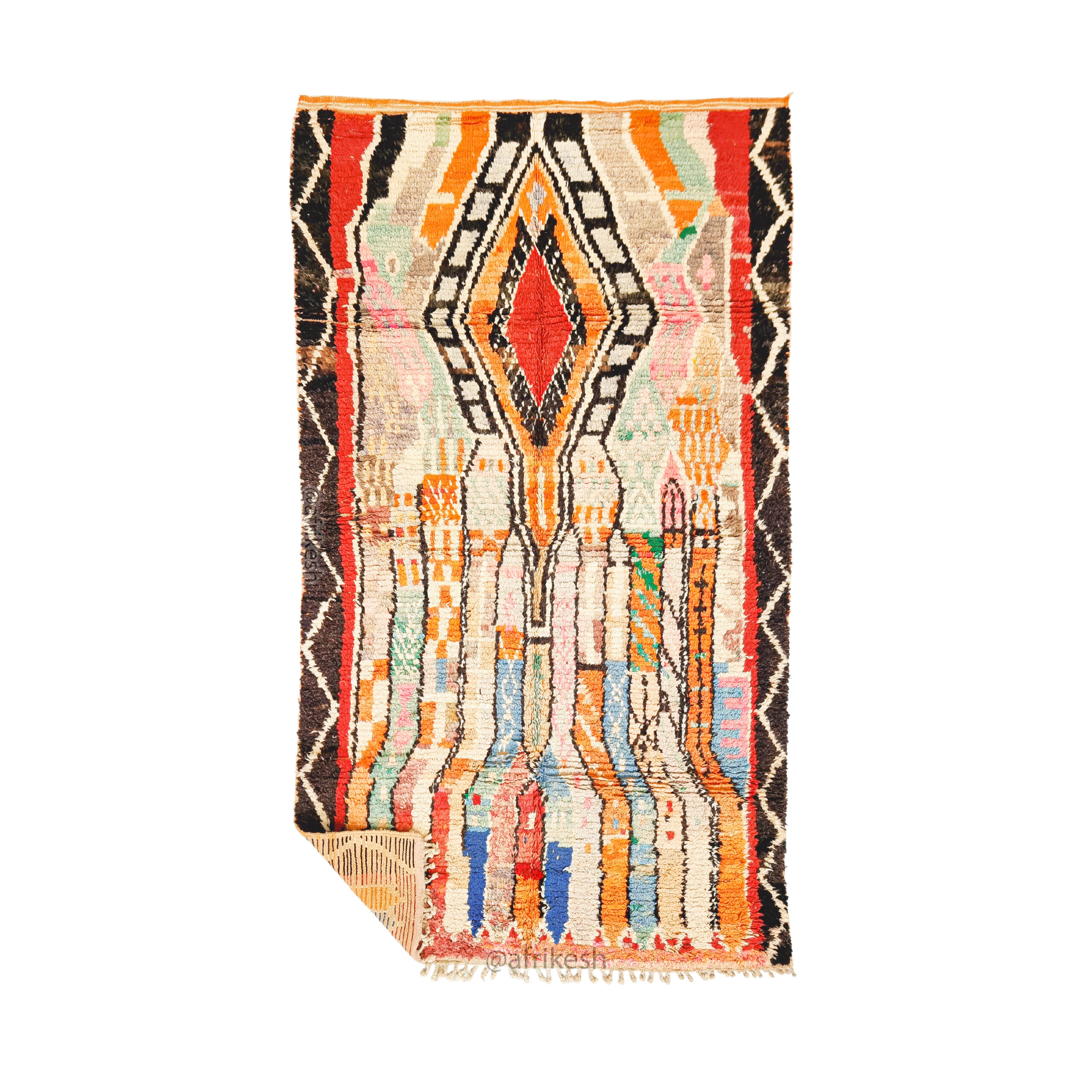 Yasmina- Vintage Moroccan Rug 5x9- Orange and Black Boujaad Moroccan Rug