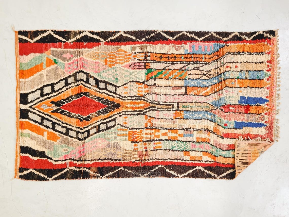 Yasmina- Vintage Moroccan Rug 5x9- Orange and Black Boujaad Moroccan Rug - Image 9