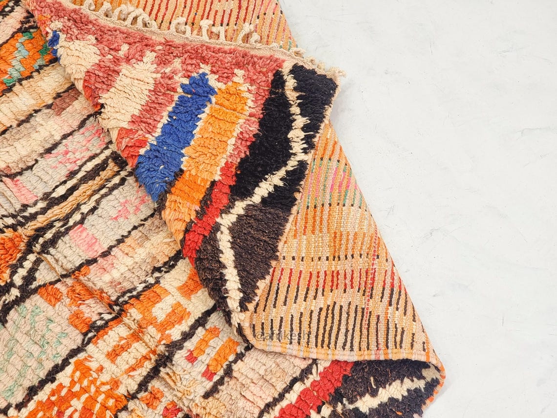 Yasmina- Vintage Moroccan Rug 5x9- Orange and Black Boujaad Moroccan Rug - Image 8