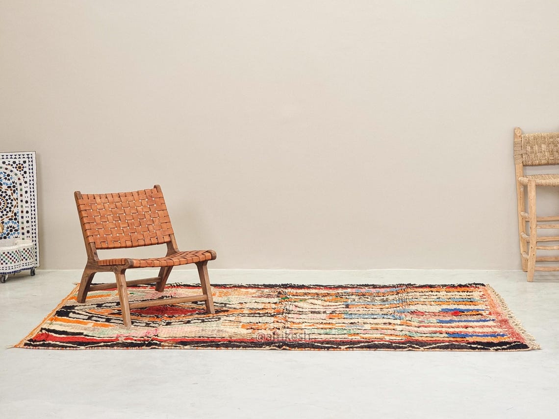 Yasmina- Vintage Moroccan Rug 5x9- Orange and Black Boujaad Moroccan Rug - Image 4