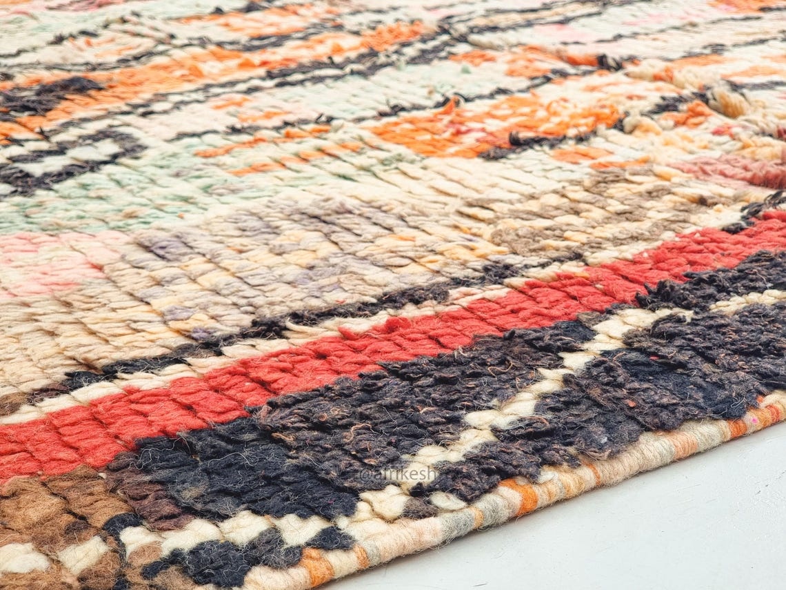 Yasmina- Vintage Moroccan Rug 5x9- Orange and Black Boujaad Moroccan Rug - Image 7