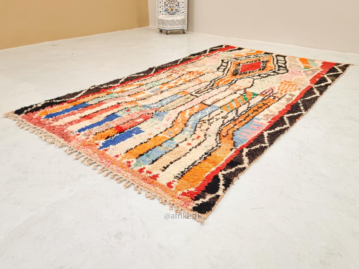 Yasmina- Vintage Moroccan Rug 5x9- Orange and Black Boujaad Moroccan Rug - Image 3