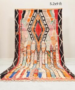 Alternative view of Yasmina- Vintage Moroccan Rug 5x9- Orange and Black Boujaad Moroccan Rug