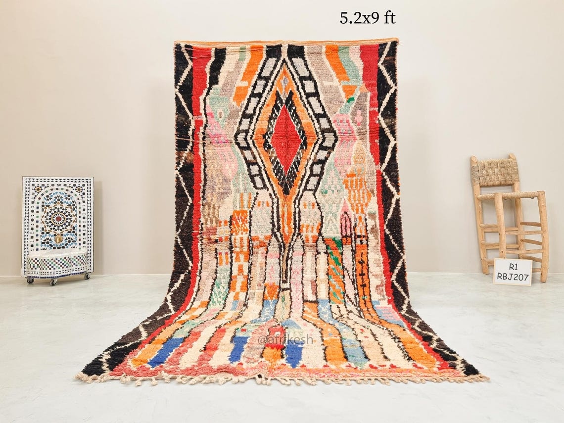 Yasmina- Vintage Moroccan Rug 5x9- Orange and Black Boujaad Moroccan Rug - Image 2