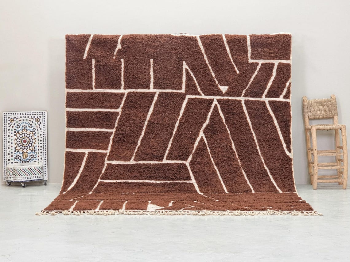 Chorok – Moroccan Brown Rug – Beni Ourain Abstract Rug – Custom Sizes - Image 2