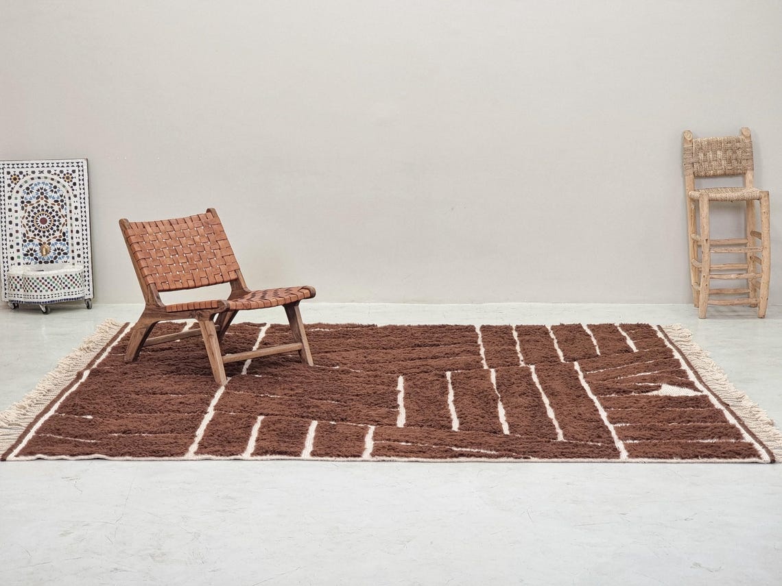 Chorok – Moroccan Brown Rug – Beni Ourain Abstract Rug – Custom Sizes - Image 5