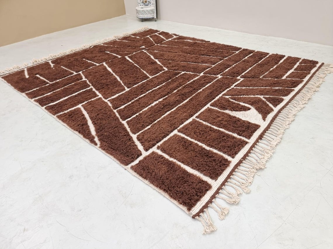 Chorok – Moroccan Brown Rug – Beni Ourain Abstract Rug – Custom Sizes - Image 3