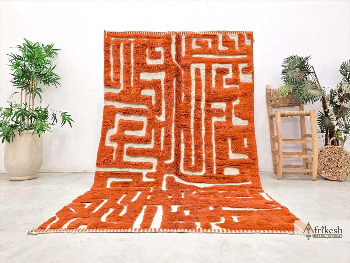Rauwya – Moroccan Orange Rug– Beni Mrirt Tufted Custom Carpet - Image 2