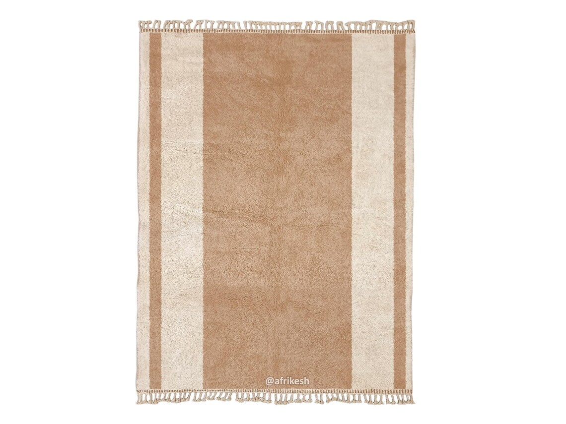 Abrid - Beni Ourain Beige And White Rug - Moroccan Striped Carpet