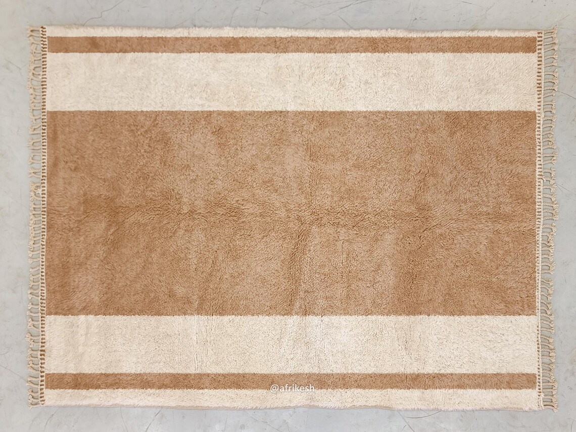 Abrid - Beni Ourain Beige And White Rug - Moroccan Striped Carpet - Image 6