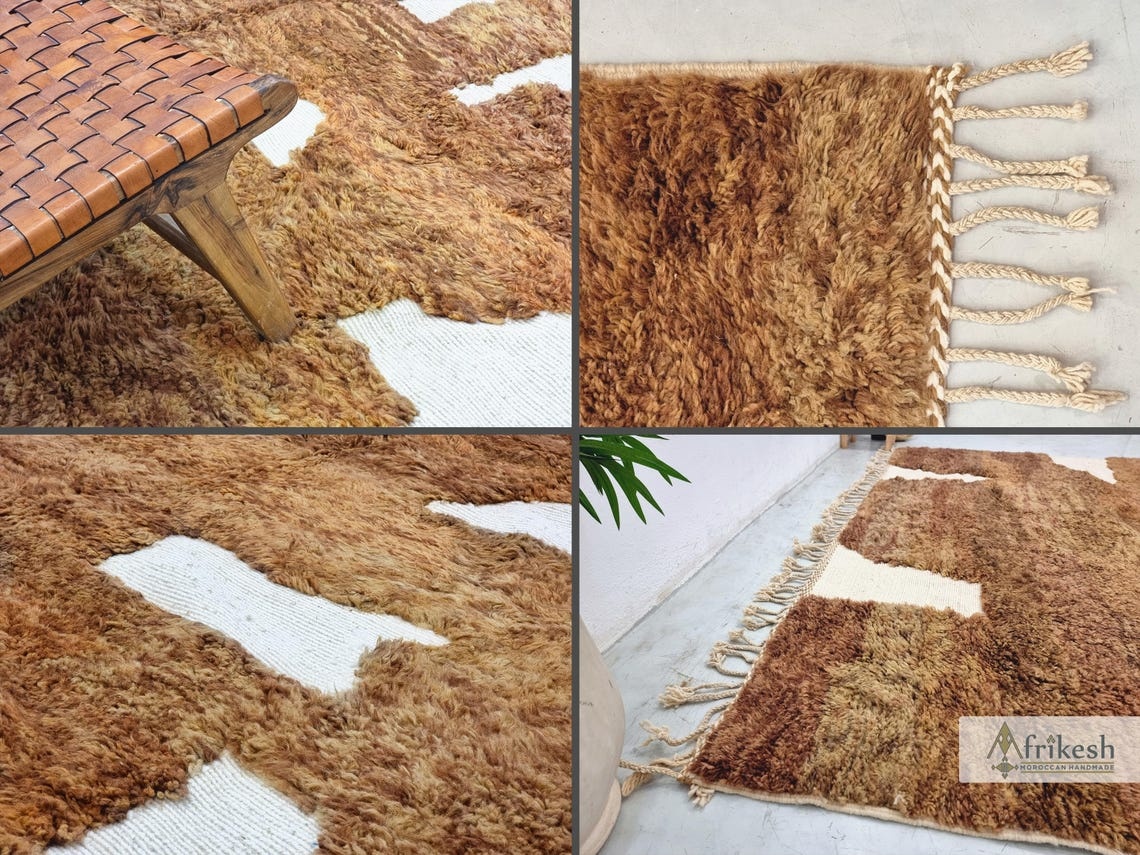 Afulki - Brown And White Tufted Rug – Beni Ourain Moroccan Rug – Custom Sizes - Image 5