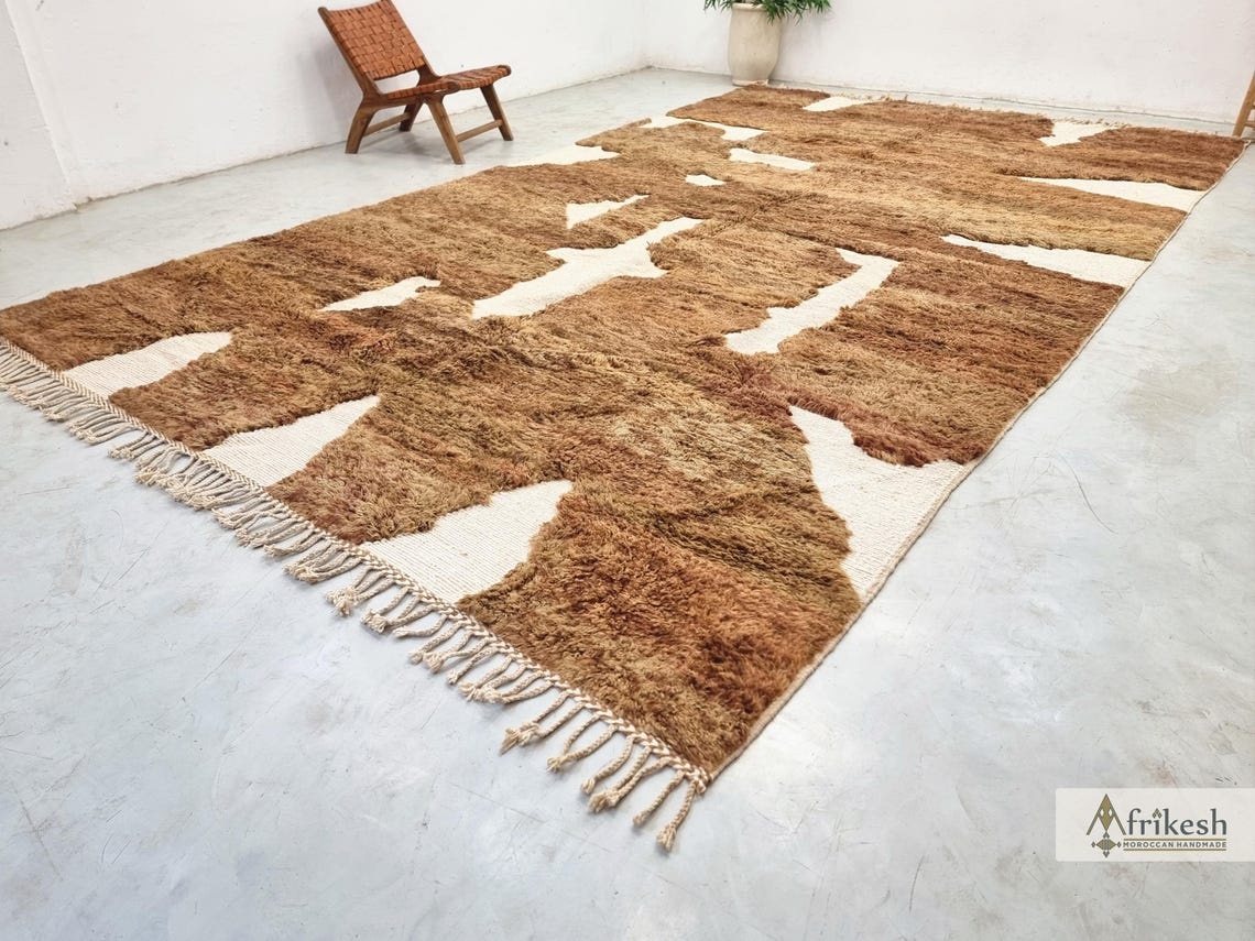 Afulki - Brown And White Tufted Rug – Beni Ourain Moroccan Rug – Custom Sizes - Image 3